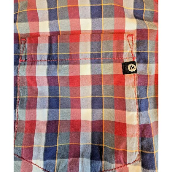 Marmot Men’s Plaid Shirt L Red/Blue Short Sleeve Button Up Outdoor Hiking Casual - Picture 3 of 14